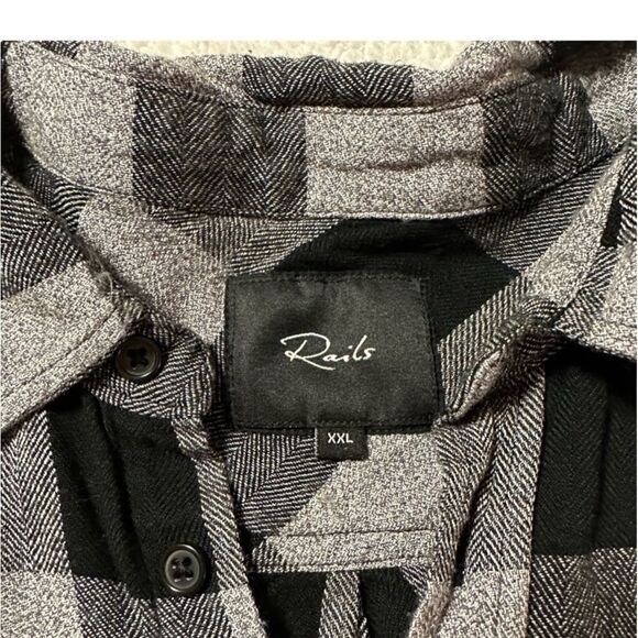 RAILS Lennox Brushed Black Charcoal Gray Buffalo Plaid Flannel Button Shirt XXL - Picture 6 of 9